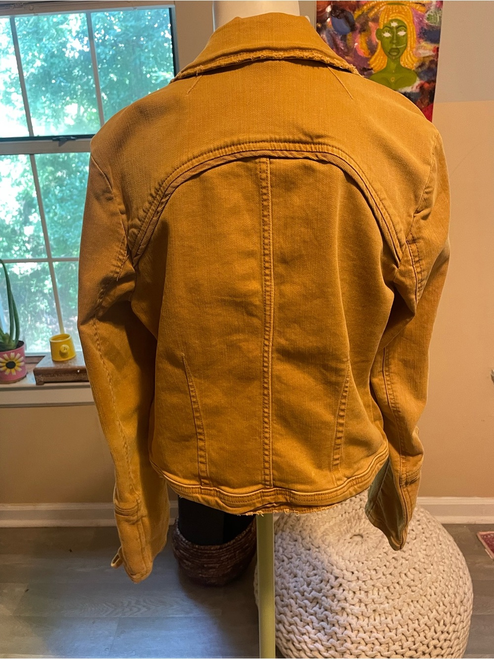 Free People Burnt Mustard Jean Jacket with Zip Front boho hippie - Picture 7 of 8
